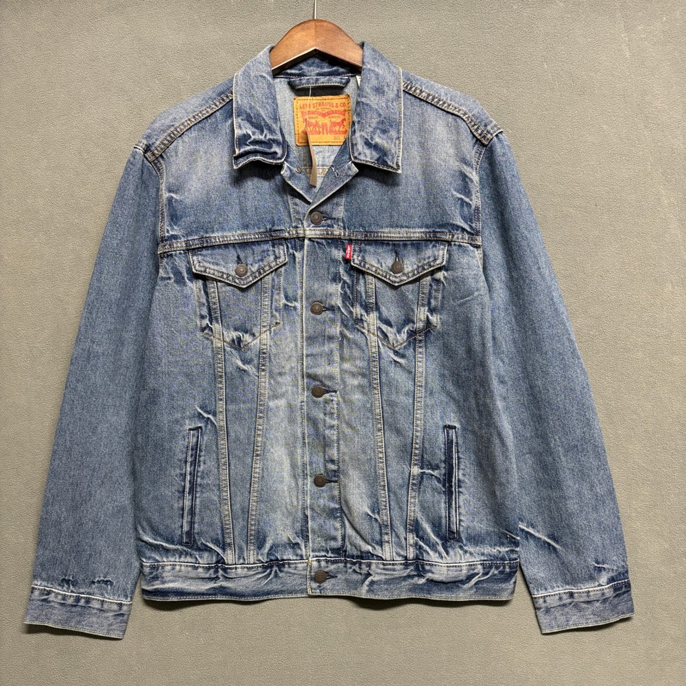 Levi's Trucker Jacket Mens Large Blue New Graphic Denim Jean Jacket 72334-0139